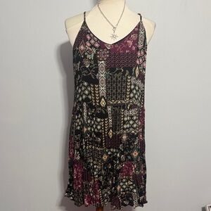 Staccato Patchwork Spaghetti Strap Mini Dress - Black & Burgundy